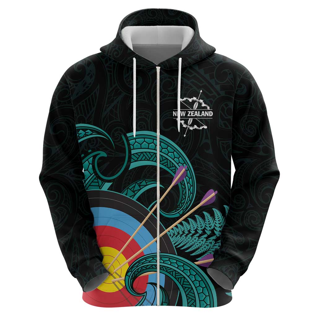 Personalised New Zealand Archery Zip Hoodie Turquoise Maori Silver Fern LT01 - Polynesian Pride