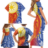 Philippines Family Matching Short Sleeve Bodycon Dress and Hawaiian Shirt Pilipinas Polynesian Pattern LT01 - Polynesian Pride