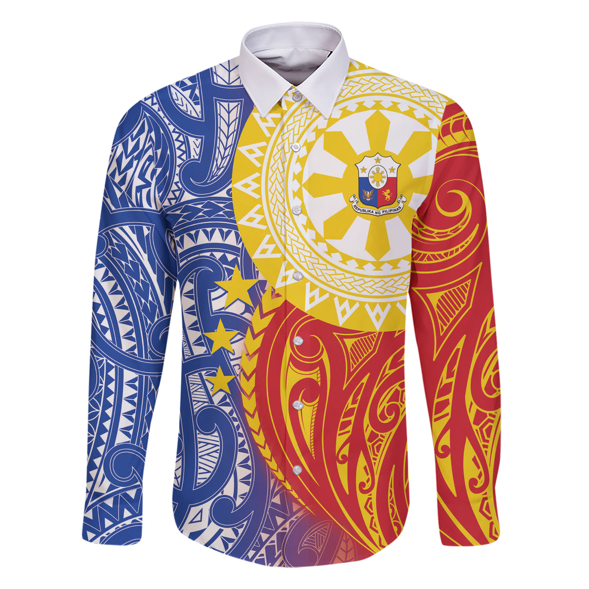 Philippines Family Matching Short Sleeve Bodycon Dress and Hawaiian Shirt Pilipinas Polynesian Pattern LT01 Dad's Shirt - Long Sleeve Art - Polynesian Pride