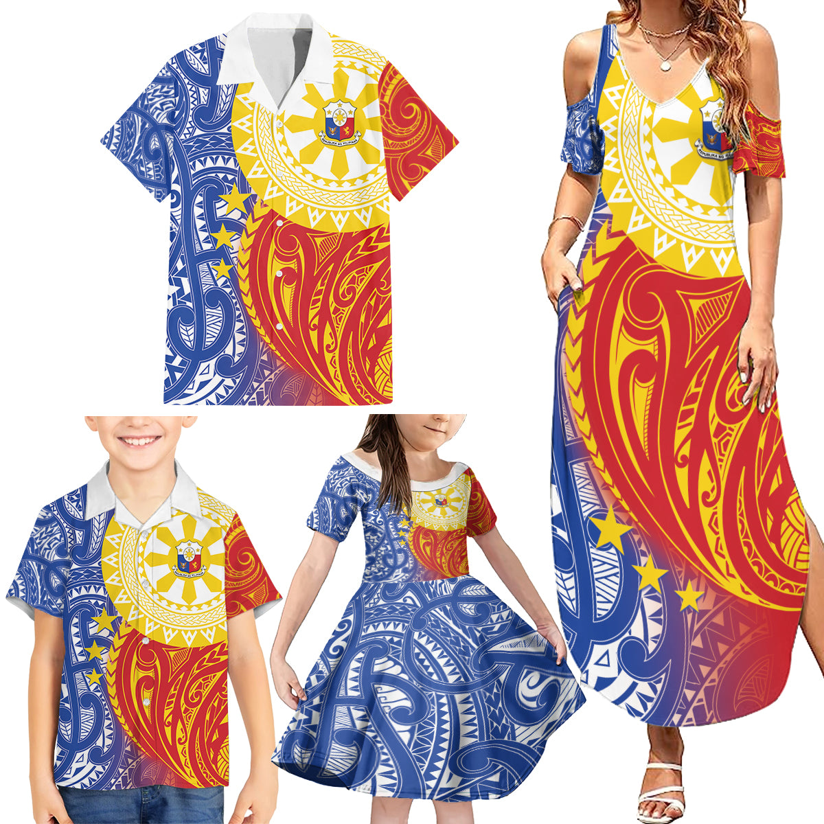 Philippines Family Matching Summer Maxi Dress and Hawaiian Shirt Pilipinas Polynesian Pattern LT01 - Polynesian Pride