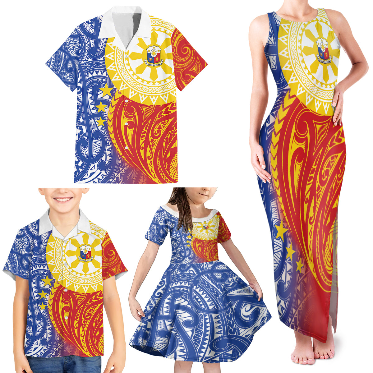 Philippines Family Matching Tank Maxi Dress and Hawaiian Shirt Pilipinas Polynesian Pattern LT01 - Polynesian Pride