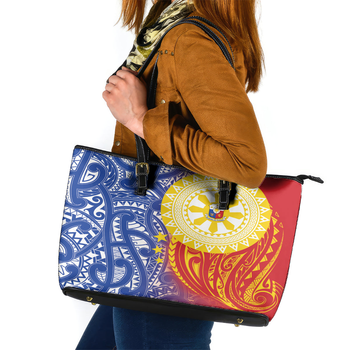 Philippines Leather Tote Bag Pilipinas Polynesian Pattern LT01 Art - Polynesian Pride