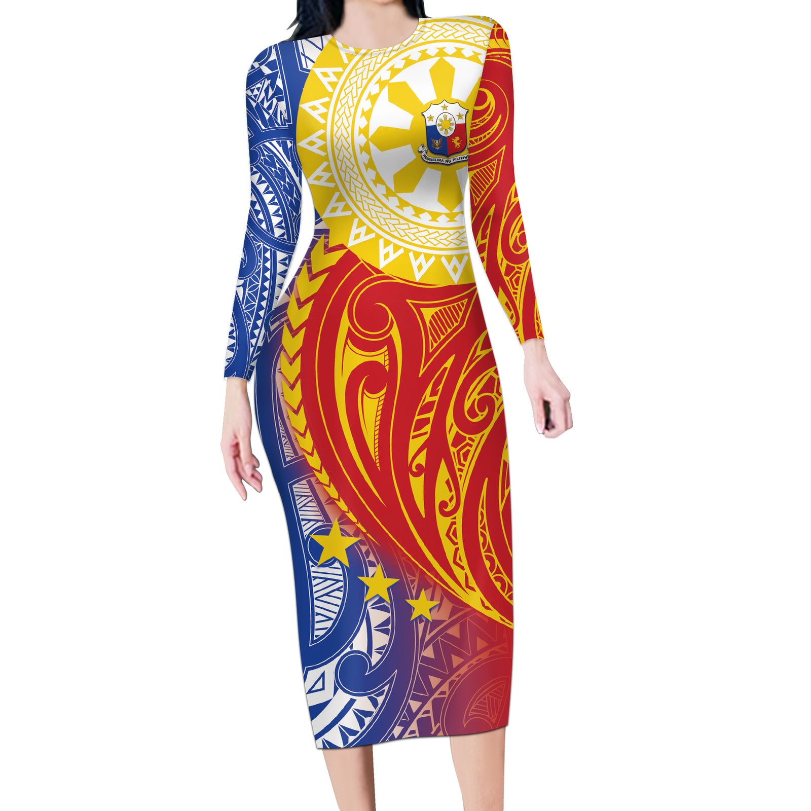 Philippines Long Sleeve Bodycon Dress Pilipinas Polynesian Pattern LT01 Long Dress Art - Polynesian Pride