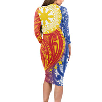 Philippines Long Sleeve Bodycon Dress Pilipinas Polynesian Pattern