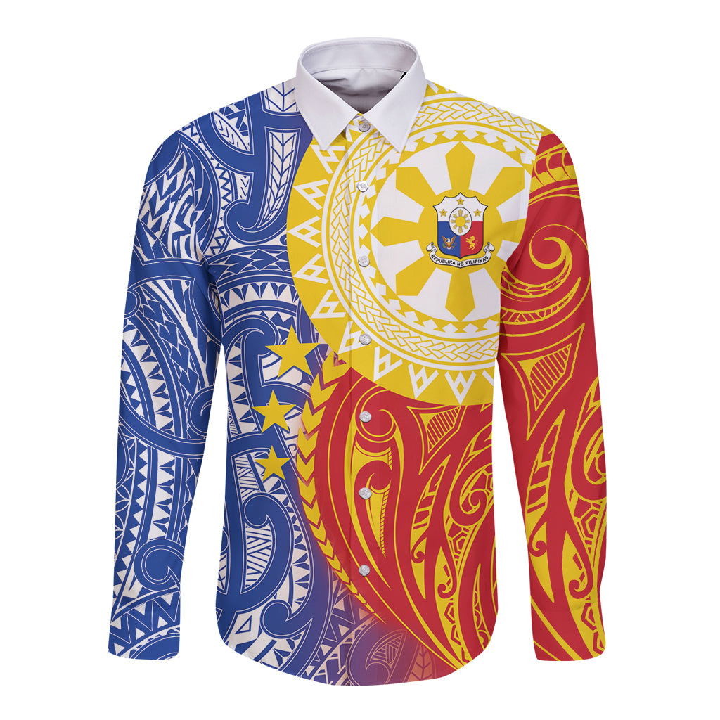 Philippines Long Sleeve Button Shirt Pilipinas Polynesian Pattern LT01 Unisex Art - Polynesian Pride