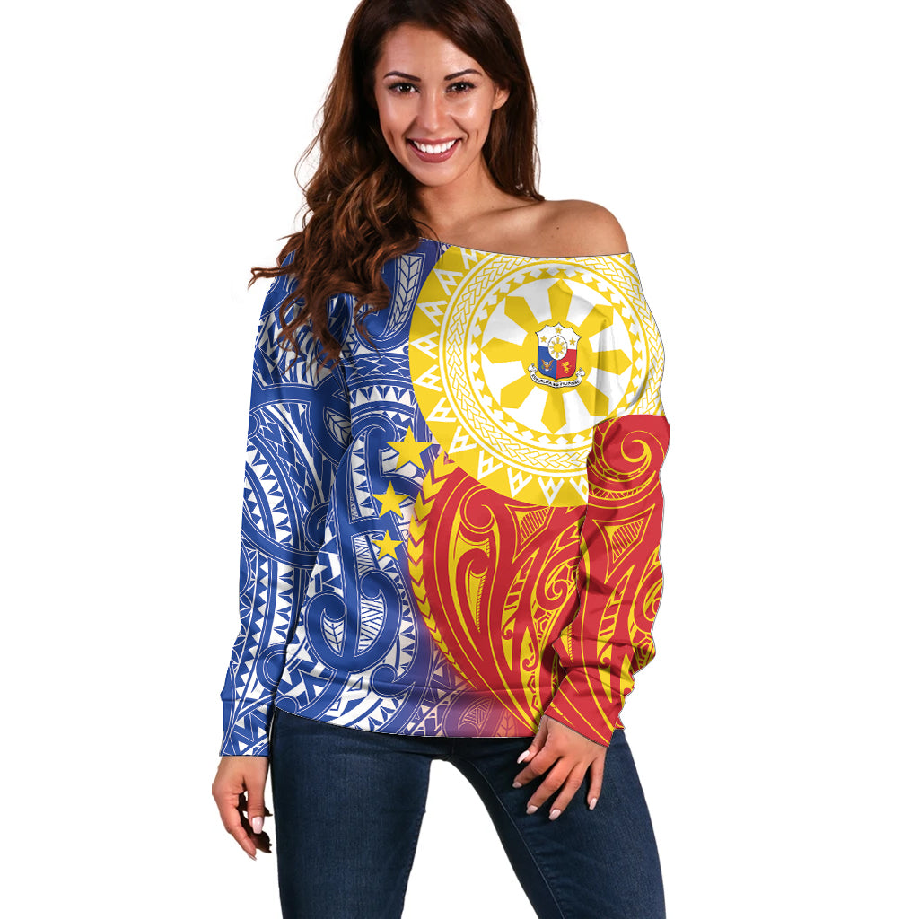 Philippines Off Shoulder Sweater Pilipinas Polynesian Pattern LT01 Women Art - Polynesian Pride