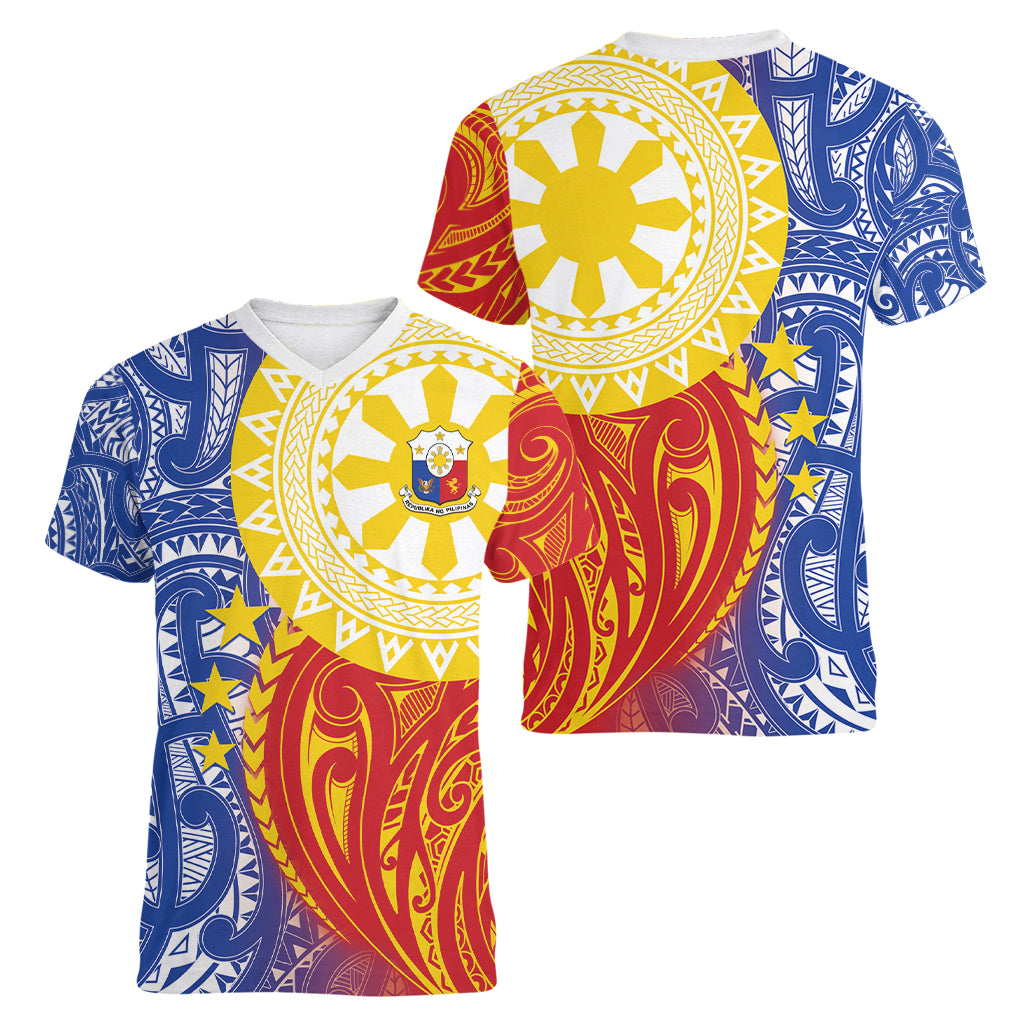 Philippines Women V-Neck T-Shirt Pilipinas Polynesian Pattern