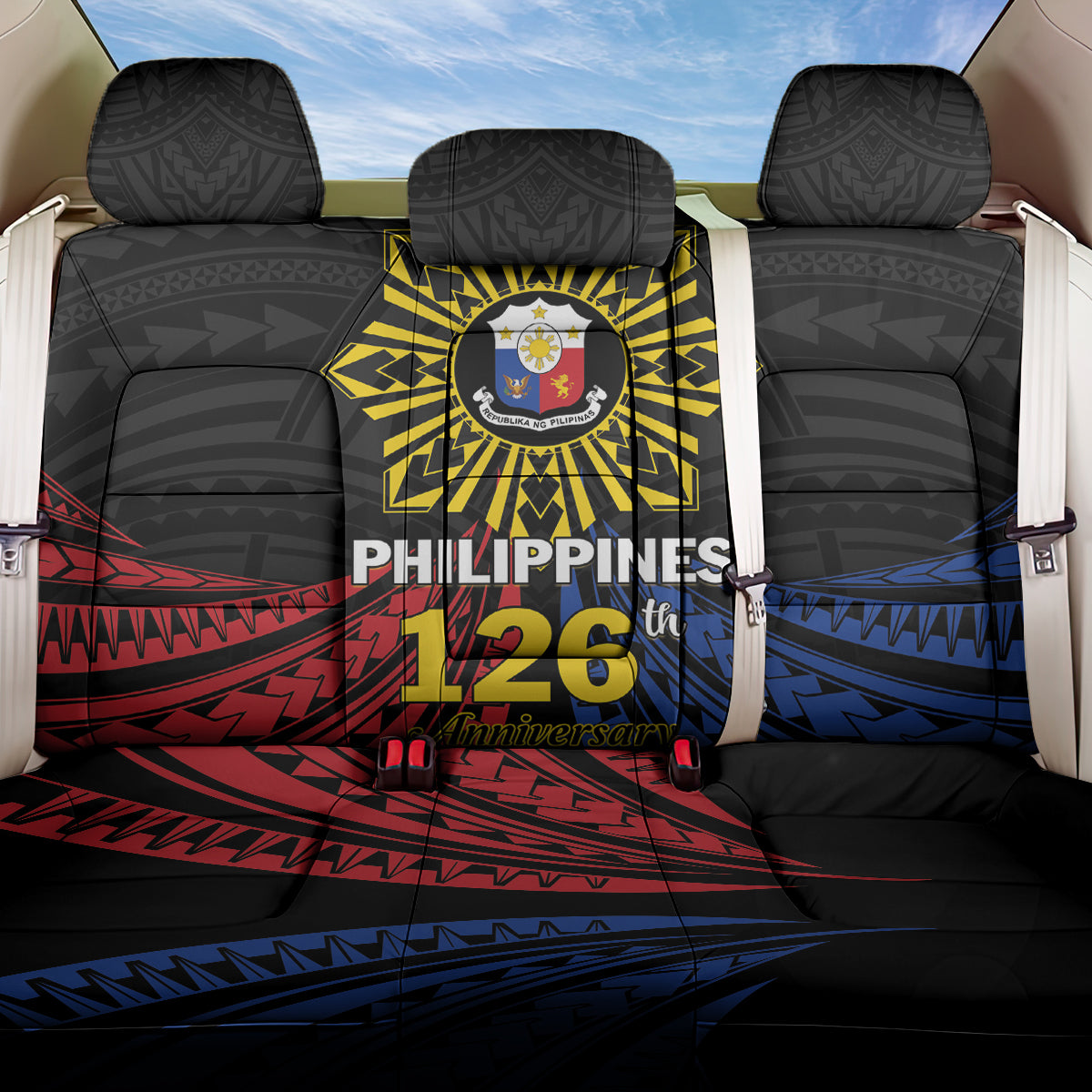 Philippines Independence Day Back Car Seat Cover Filipino 126th Anniversary Sun Tattoo LT01