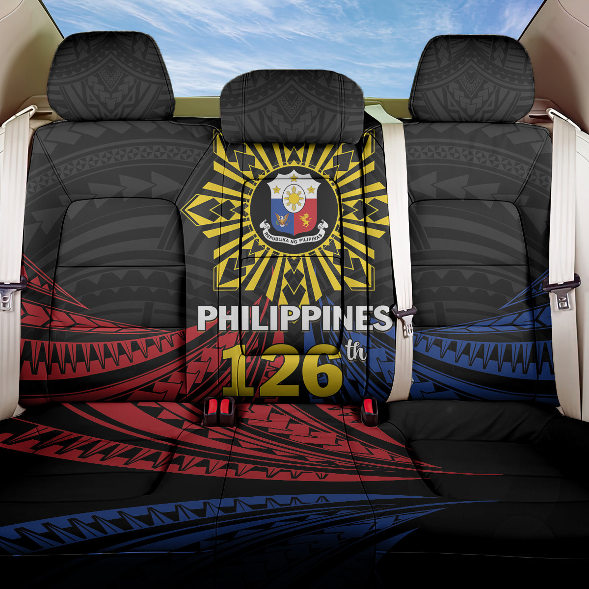 Philippines Independence Day Back Car Seat Cover Filipino 126th Anniversary Sun Tattoo