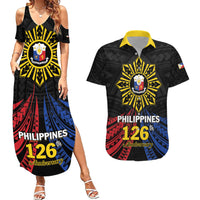 Personalized Philippines Independence Day Couples Matching Summer Maxi Dress and Hawaiian Shirt Filipino 126th Anniversary Sun Tattoo