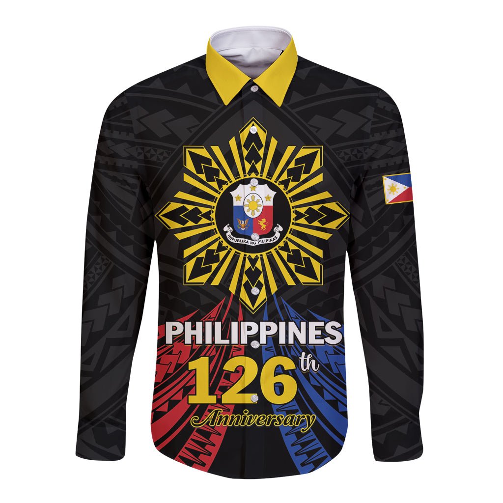 Personalized Philippines Independence Day Long Sleeve Button Shirt Filipino 126th Anniversary Sun Tattoo