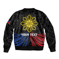 Personalized Philippines Independence Day Sleeve Zip Bomber Jacket Filipino 126th Anniversary Sun Tattoo
