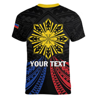 Personalized Philippines Independence Day Women V-Neck T-Shirt Filipino 126th Anniversary Sun Tattoo