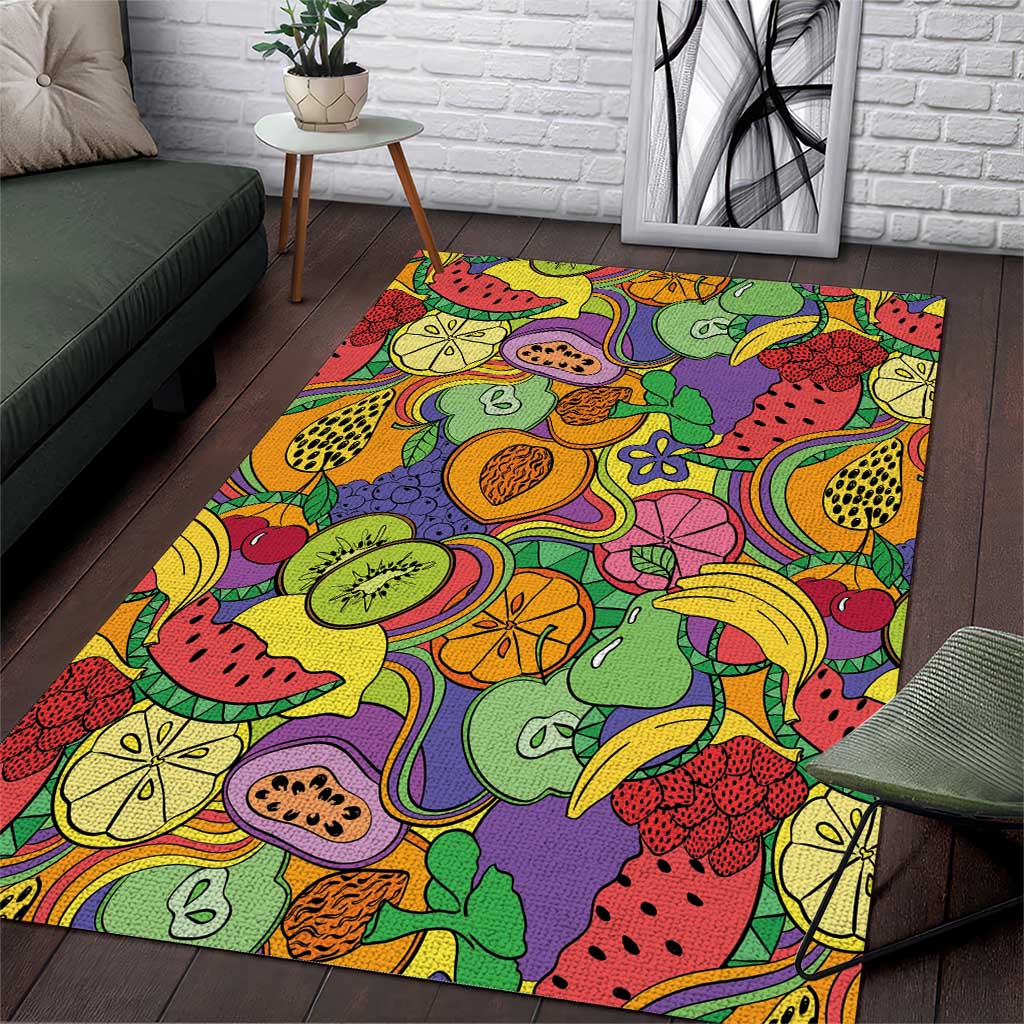 Hawaii Fruits Hippie Style Area Rug Vibrant Colorful