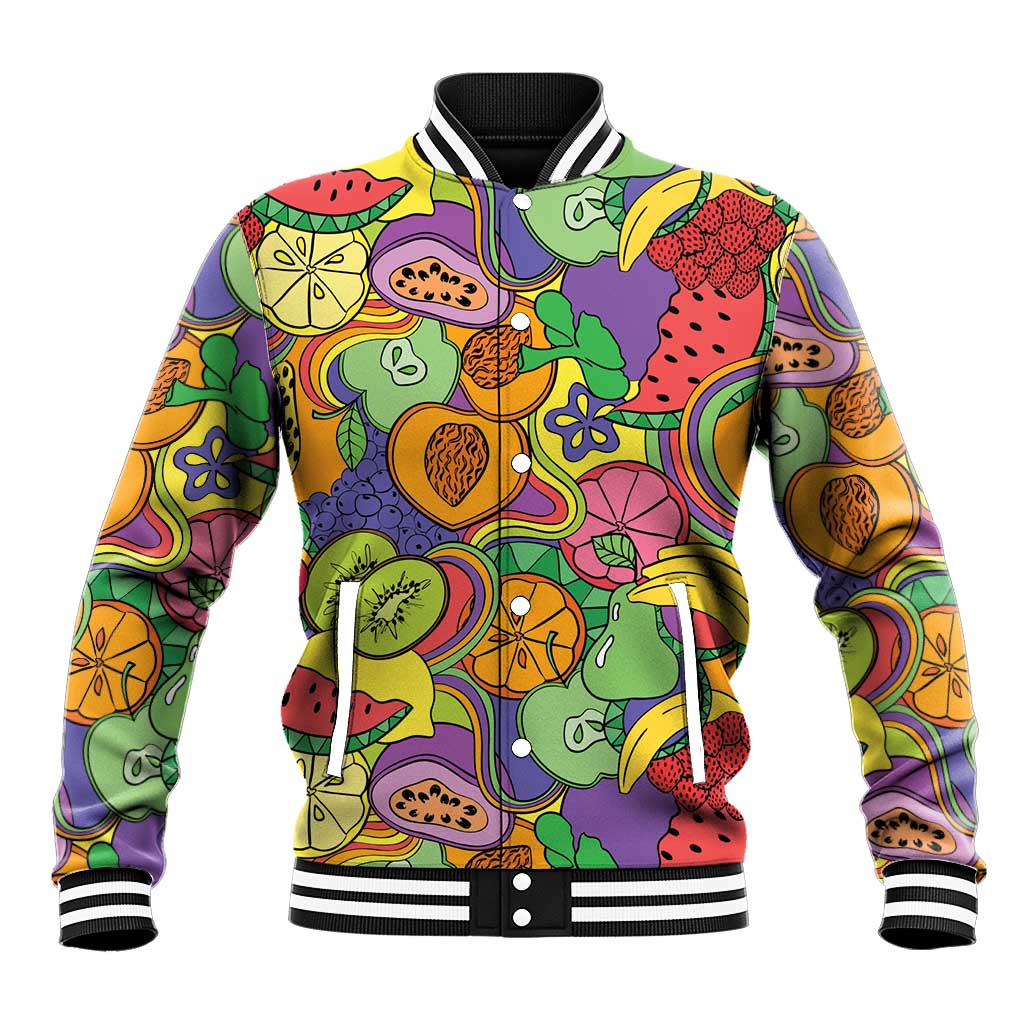 Hawaii Fruits Hippie Style Baseball Jacket Vibrant Colorful LT01 Unisex Multicolor - Polynesian Pride