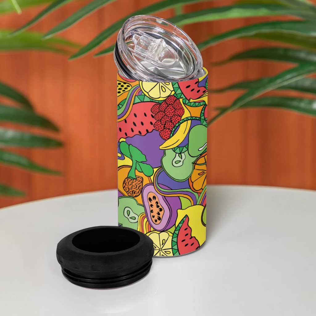 Hawaii Fruits Hippie Style 4 in 1 Can Cooler Tumbler Vibrant Colorful LT01 - Polynesian Pride