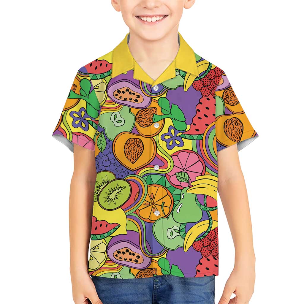 Hawaii Fruits Hippie Style Family Matching Long Sleeve Bodycon Dress and Hawaiian Shirt Vibrant Colorful LT01 Son's Shirt Multicolor - Polynesian Pride