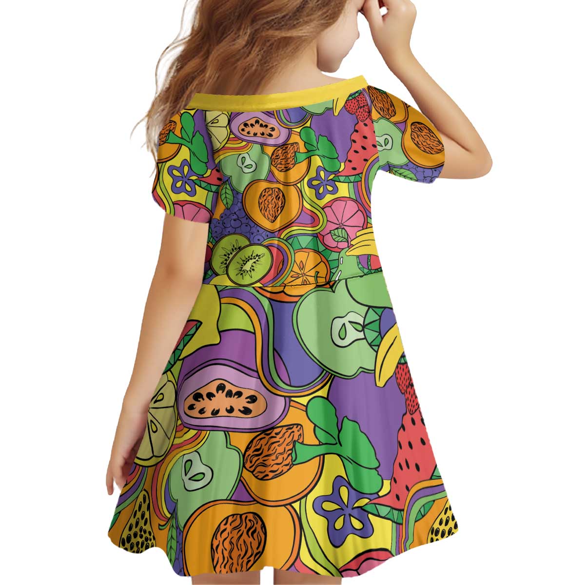 Hawaii Fruits Hippie Style Kid Short Sleeve Dress Vibrant Colorful LT01 - Polynesian Pride