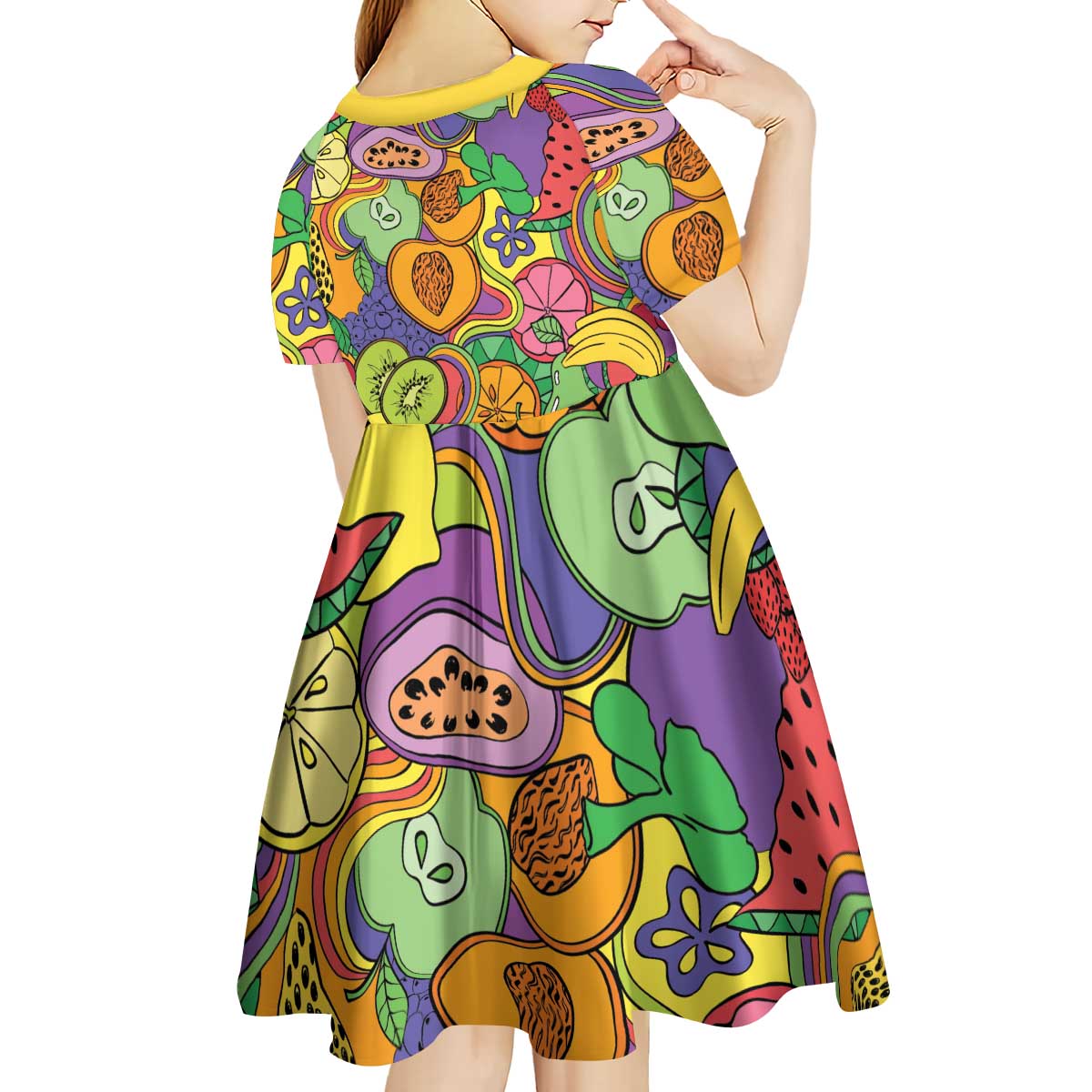 Hawaii Fruits Hippie Style Kid Short Sleeve Dress Vibrant Colorful LT01 - Polynesian Pride