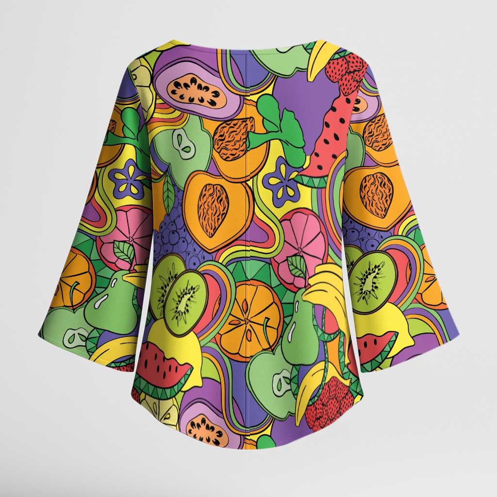 Hawaii Fruits Hippie Style Kimono Sleeve Blouse Vibrant Colorful LT01 - Polynesian Pride