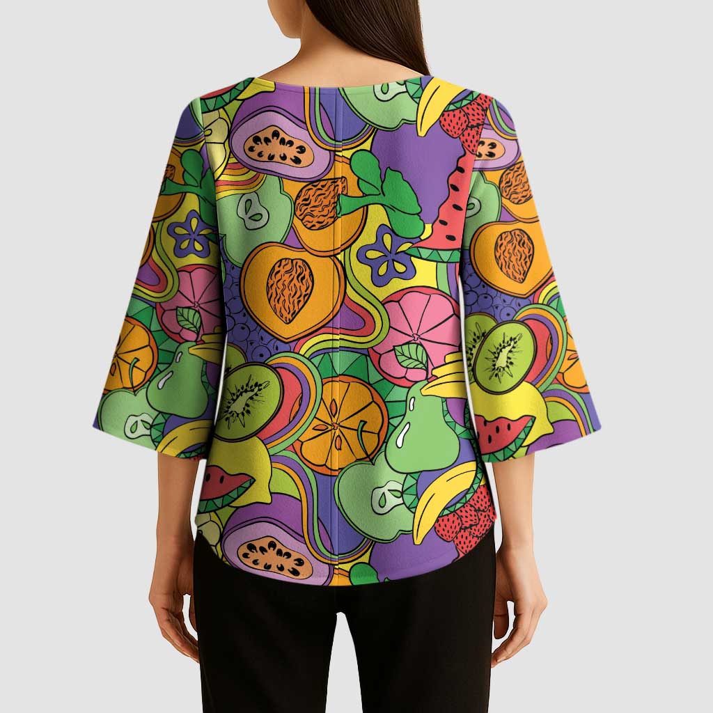 Hawaii Fruits Hippie Style Kimono Sleeve Blouse Vibrant Colorful LT01 - Polynesian Pride