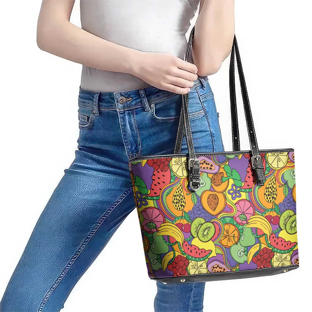 Hawaii Fruits Hippie Style Leather Tote Bag Vibrant Colorful LT01 - Polynesian Pride