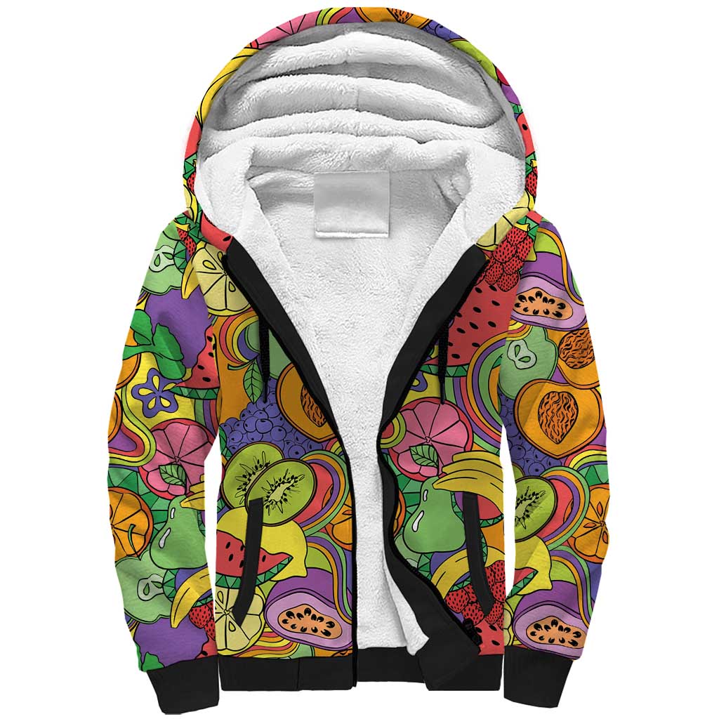 Hawaii Fruits Hippie Style Sherpa Hoodie Vibrant Colorful