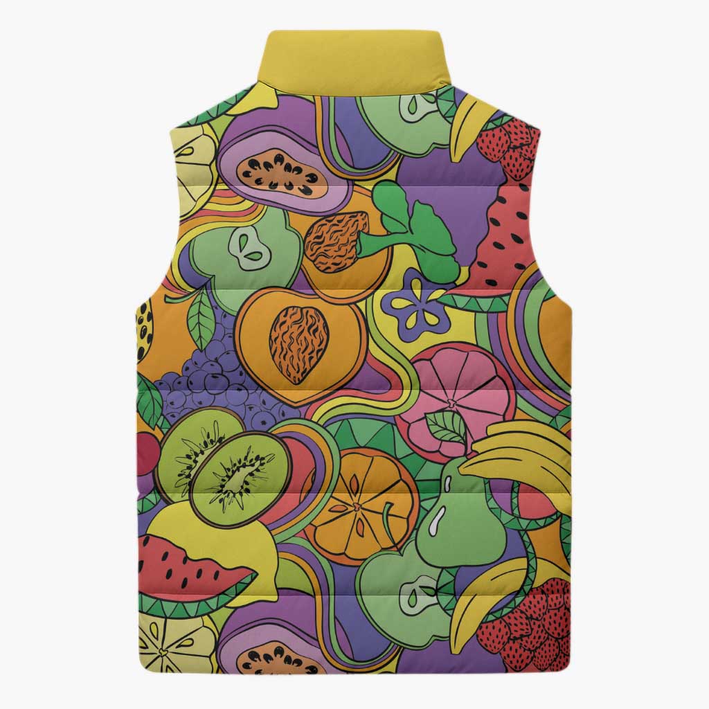 Hawaii Fruits Hippie Style Sleeveless Puffer Jacket Vibrant Colorful LT01 - Polynesian Pride
