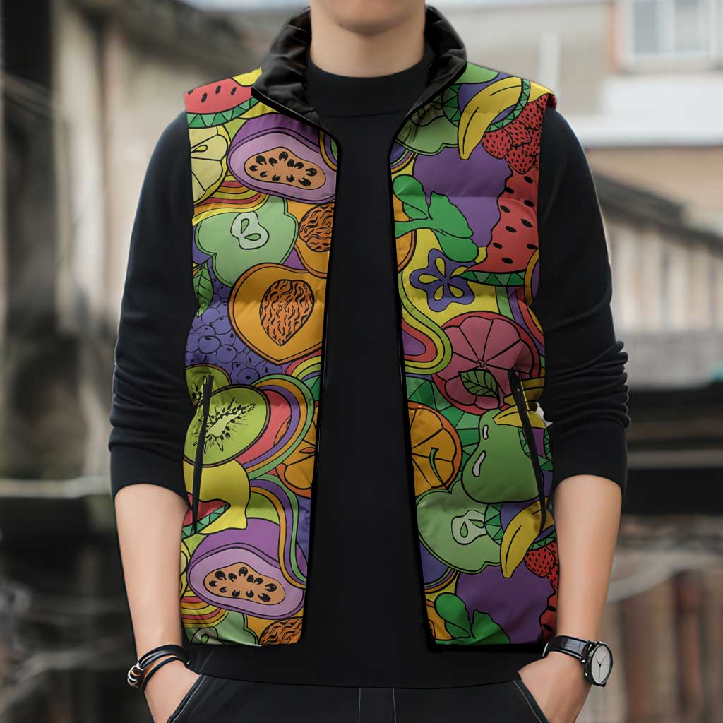 Hawaii Fruits Hippie Style Sleeveless Puffer Jacket Vibrant Colorful LT01 - Polynesian Pride
