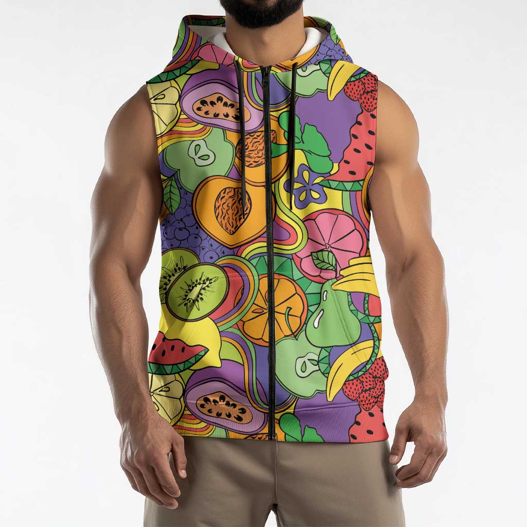 Hawaii Fruits Hippie Style Sleeveless Zip Hoodie Vibrant Colorful LT01 - Polynesian Pride