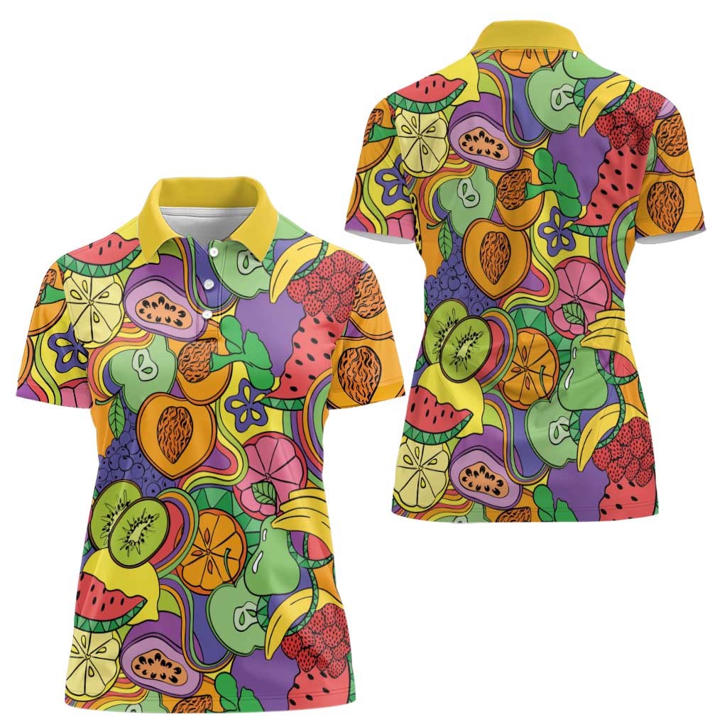 Hawaii Fruits Hippie Style Women Polo Shirt Vibrant Colorful LT01 - Polynesian Pride