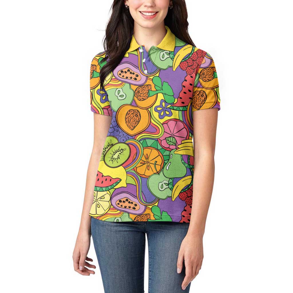 Hawaii Fruits Hippie Style Women Polo Shirt Vibrant Colorful LT01 - Polynesian Pride