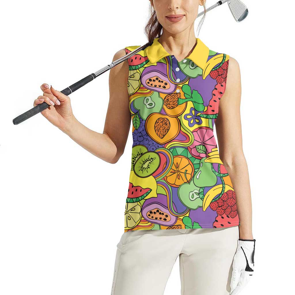 Hawaii Fruits Hippie Style Women Sleeveless Polo Shirt Vibrant Colorful LT01 - Polynesian Pride