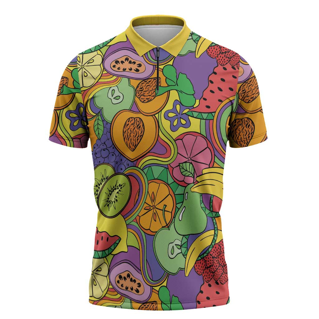 Hawaii Fruits Hippie Style Zipper Polo Shirt Vibrant Colorful