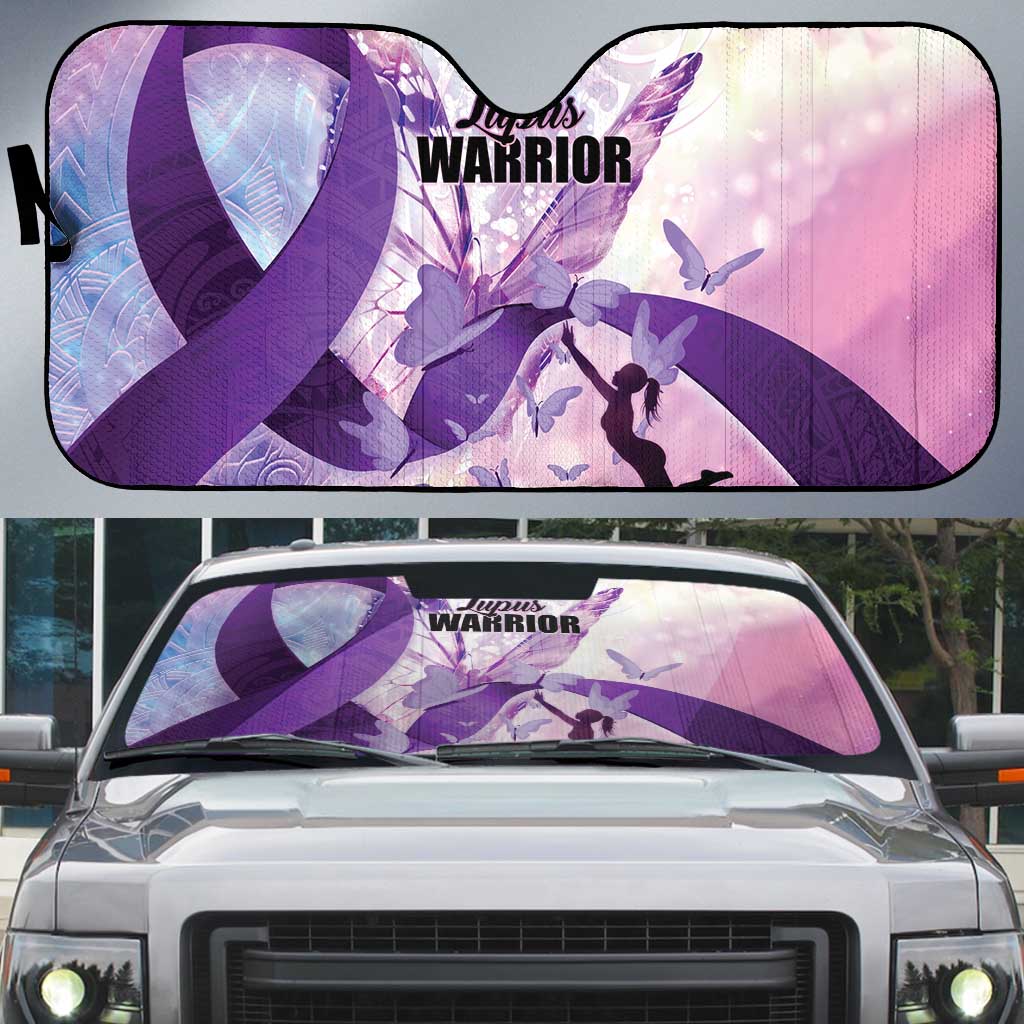 Polynesian Lupus Awareness Auto Sun Shade Butterfly Hologram Lupus Warrior