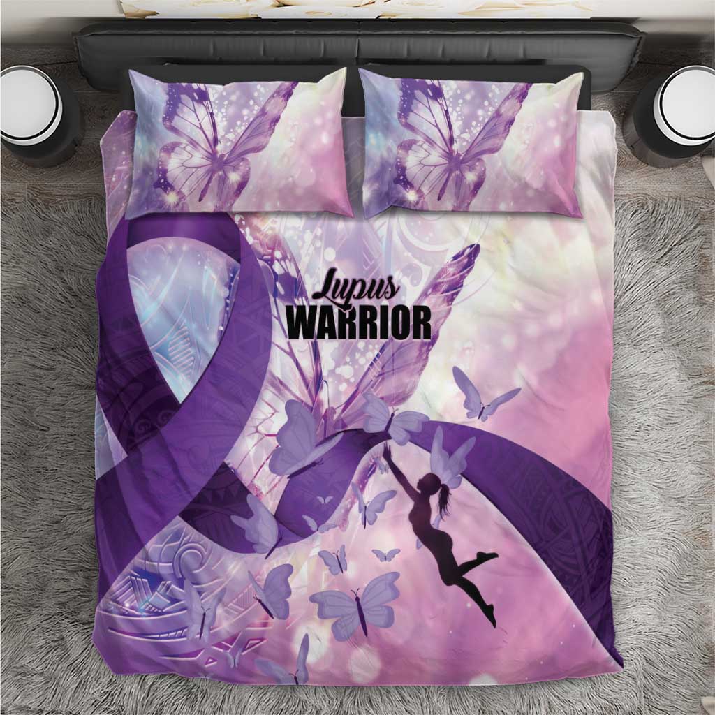 Polynesian Lupus Awareness Bedding Set Butterfly Hologram Lupus Warrior