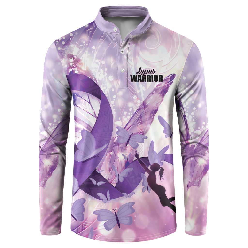 Personalized Polynesian Lupus Awareness Button Sweatshirt Butterfly Hologram Lupus Warrior