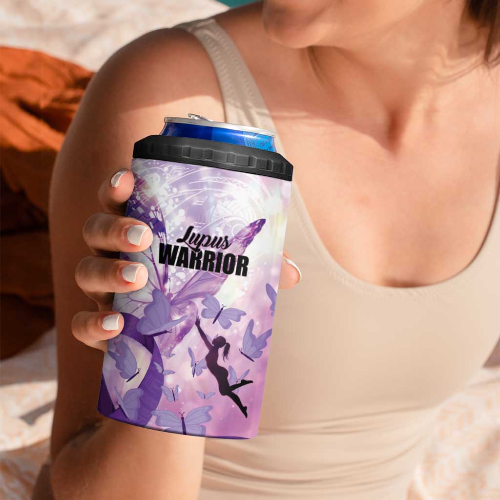 Personalized Polynesian Lupus Awareness 4 in 1 Can Cooler Tumbler Butterfly Hologram Lupus Warrior LT01 - Polynesian Pride