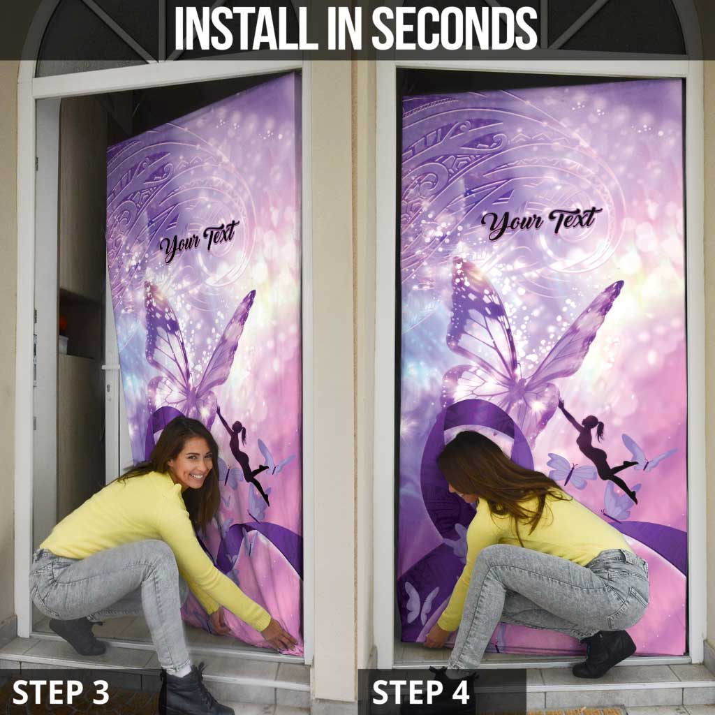 Personalized Polynesian Lupus Awareness Door Cover Butterfly Hologram Lupus Warrior LT01 - Polynesian Pride