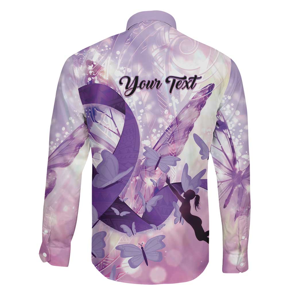 Personalized Polynesian Lupus Awareness Family Matching Off The Shoulder Long Sleeve Dress and Hawaiian Shirt Butterfly Hologram Lupus Warrior LT01 - Polynesian Pride