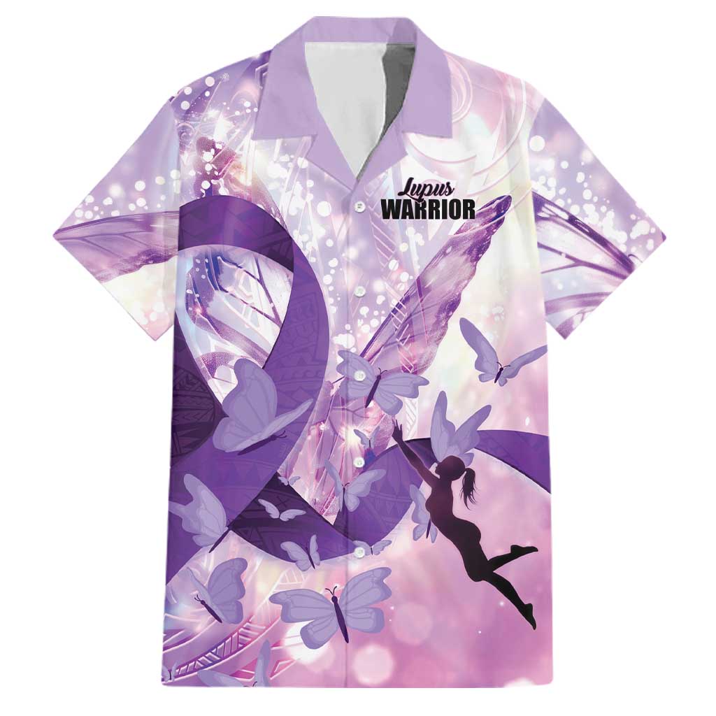 Personalized Polynesian Lupus Awareness Family Matching Summer Maxi Dress and Hawaiian Shirt Butterfly Hologram Lupus Warrior LT01 Dad's Shirt - Short Sleeve Purple - Polynesian Pride