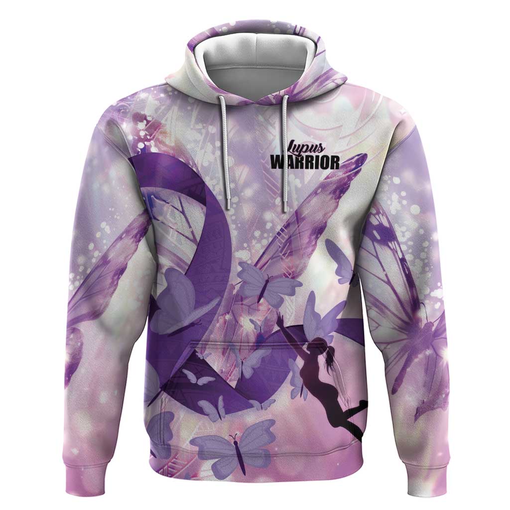 Personalized Polynesian Lupus Awareness Hoodie Butterfly Hologram Lupus Warrior