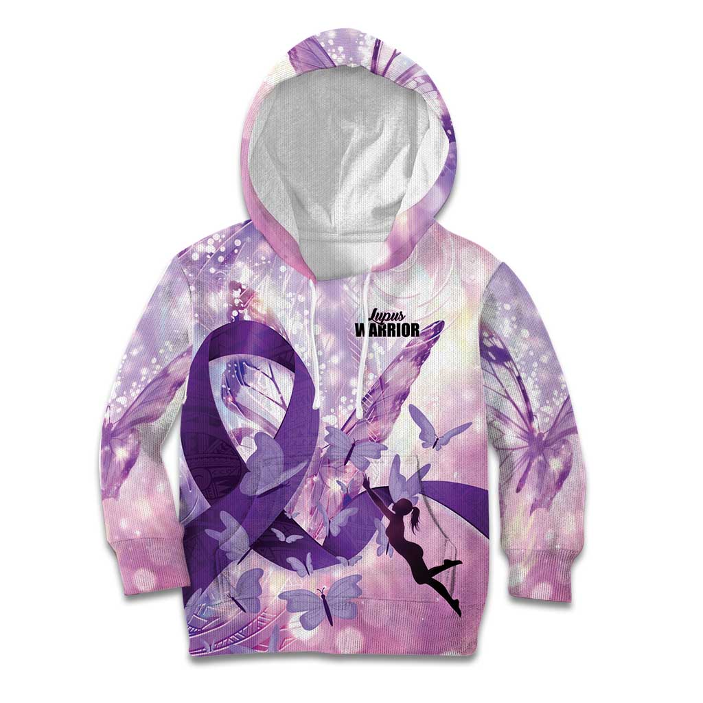 Personalized Polynesian Lupus Awareness Kid Hoodie Butterfly Hologram Lupus Warrior LT01 Hoodie Purple - Polynesian Pride