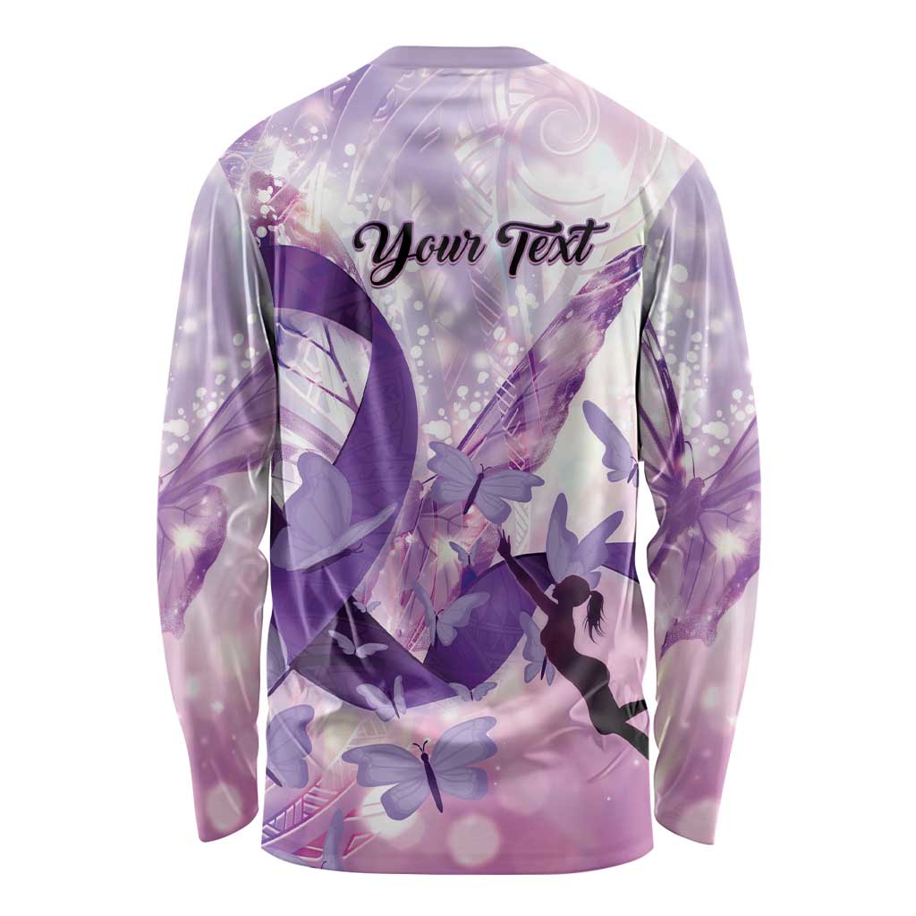 Personalized Polynesian Lupus Awareness Long Sleeve Shirt Butterfly Hologram Lupus Warrior LT01 - Polynesian Pride