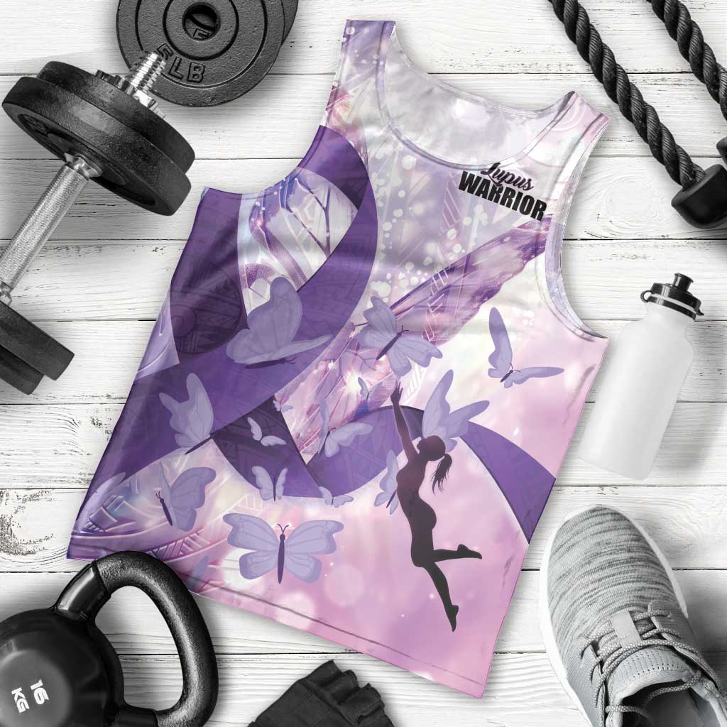 Personalized Polynesian Lupus Awareness Men Tank Top Butterfly Hologram Lupus Warrior LT01 - Polynesian Pride