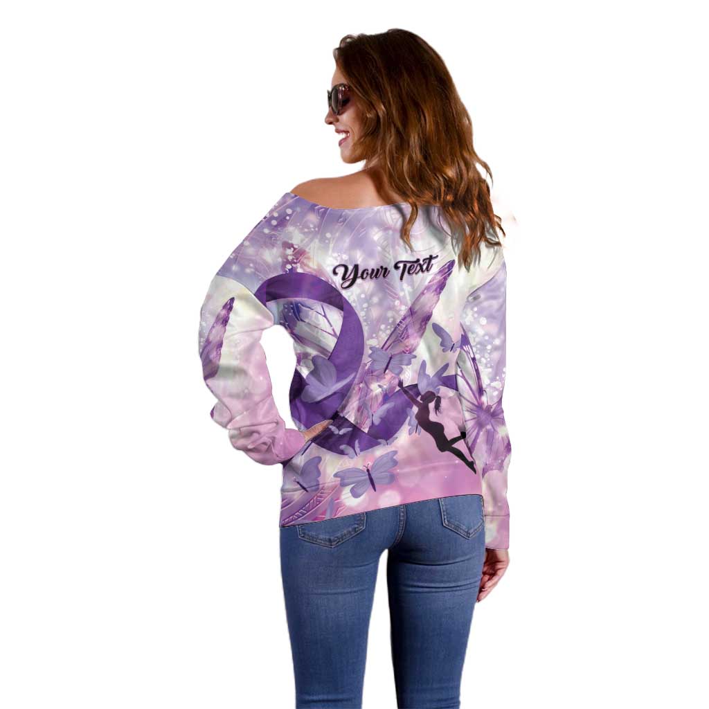 Personalized Polynesian Lupus Awareness Off Shoulder Sweater Butterfly Hologram Lupus Warrior LT01 - Polynesian Pride