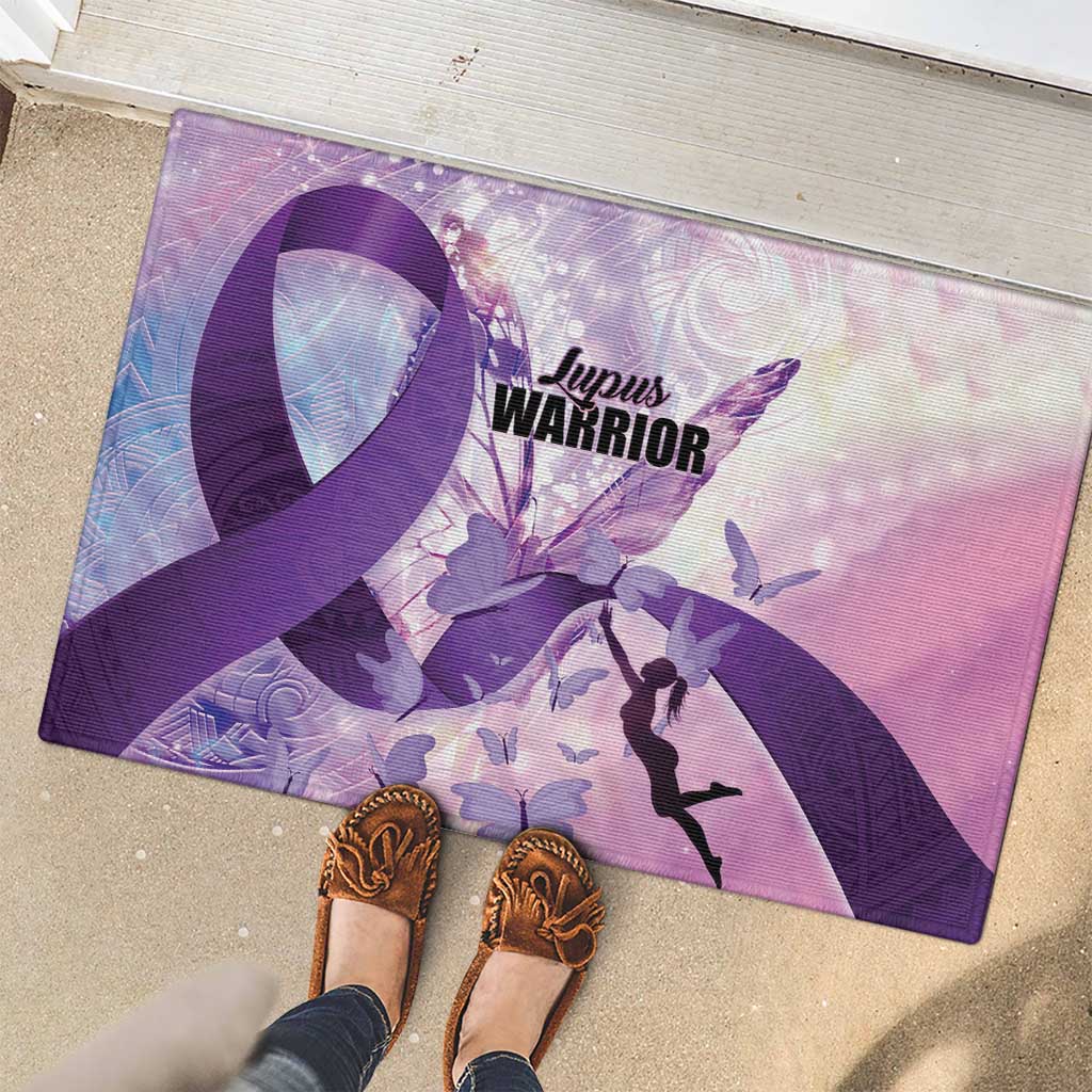 Polynesian Lupus Awareness Rubber Doormat Butterfly Hologram Lupus Warrior LT01 - Polynesian Pride