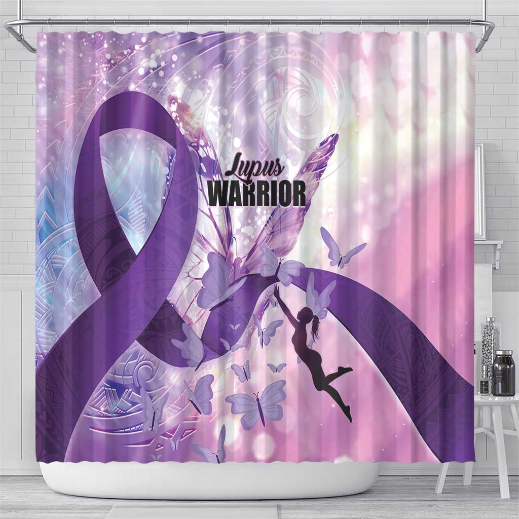 Polynesian Lupus Awareness Shower Curtain Butterfly Hologram Lupus Warrior LT01 - Polynesian Pride