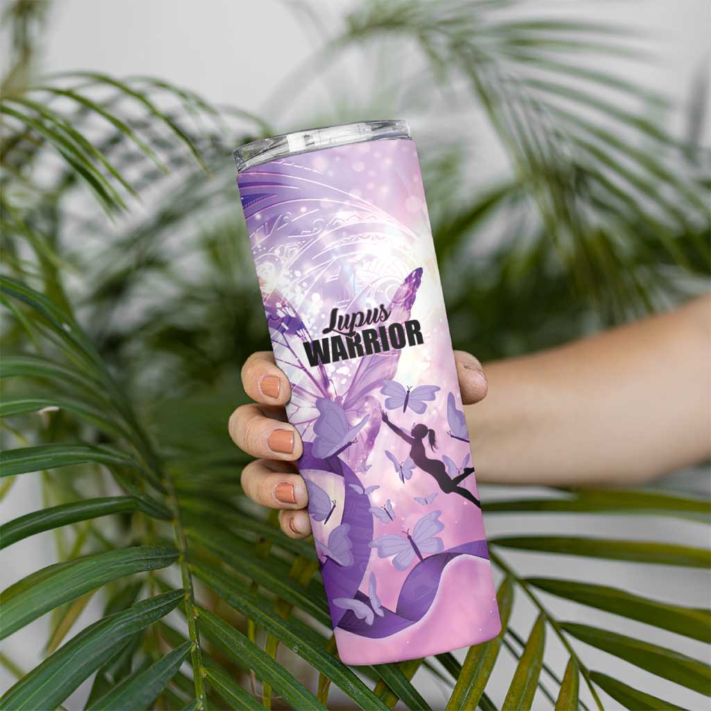 Personalized Polynesian Lupus Awareness Skinny Tumbler Butterfly Hologram Lupus Warrior LT01 - Polynesian Pride