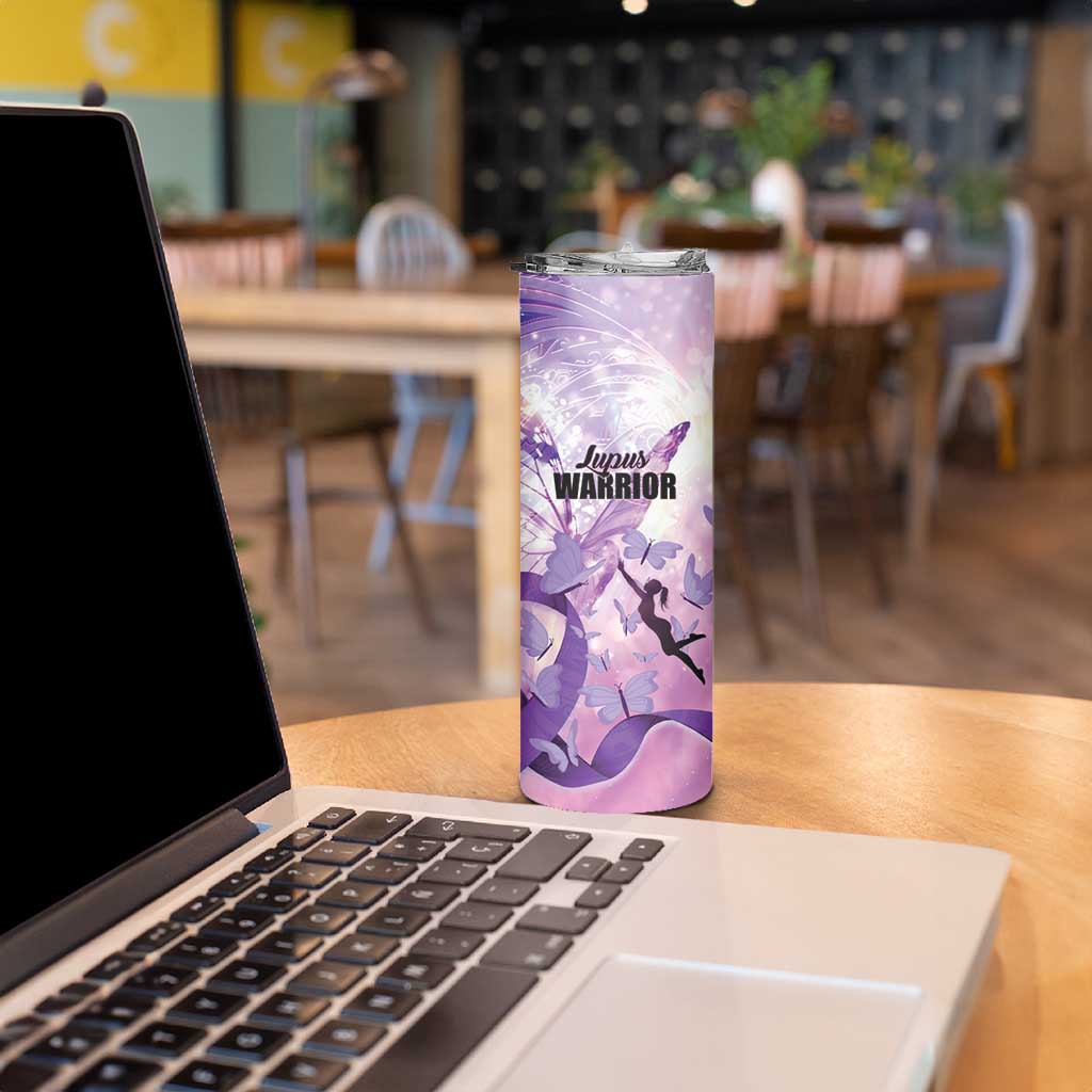 Personalized Polynesian Lupus Awareness Skinny Tumbler Butterfly Hologram Lupus Warrior LT01 - Polynesian Pride